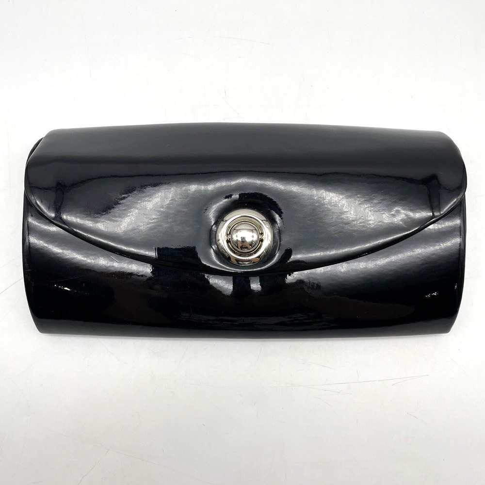 Vintage Candie's Black Faux Patent Leather Box Clutch 10x5x2" EUC